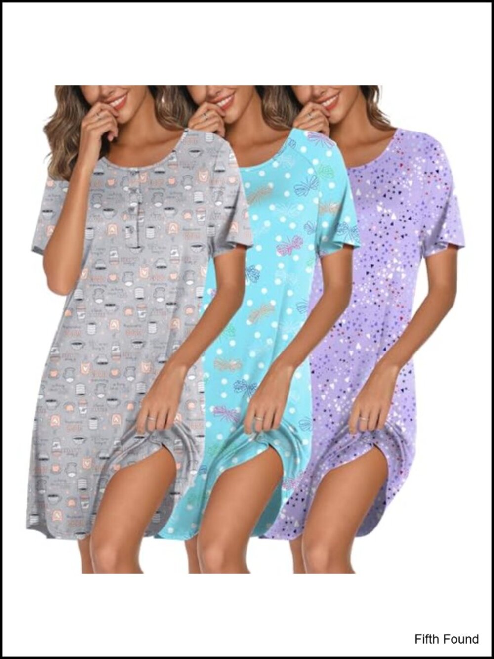 3 Pack Women's Short Sleeve Nightgowns Soft Sleepshirt Set